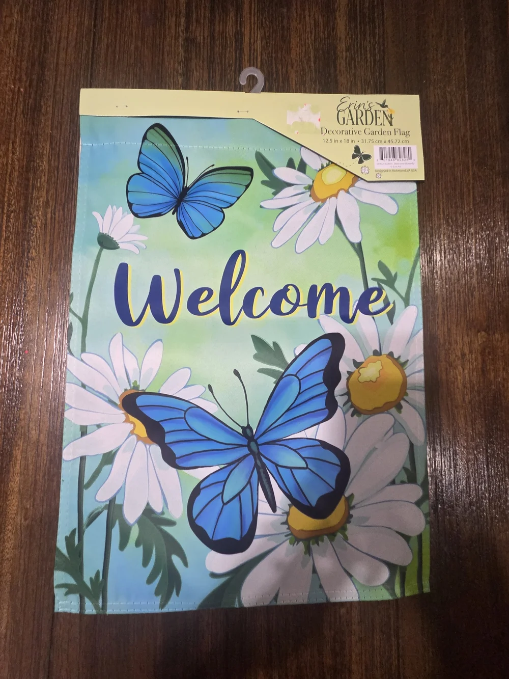 Blue Butterfly Welcome Decorative Garden Flag